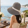 Striped woven Korean-style sunshade baseball cap for adults, summer straw hat for women details Picture